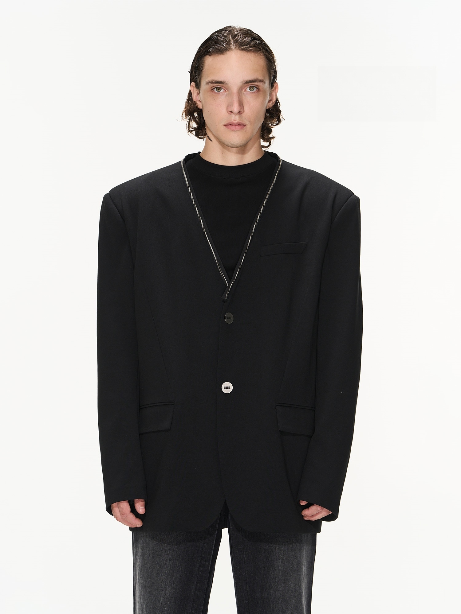 BLINDNOPLAN 23AW 可拆卸宽松廓形连帽纯色休闲西装外套秋季上衣