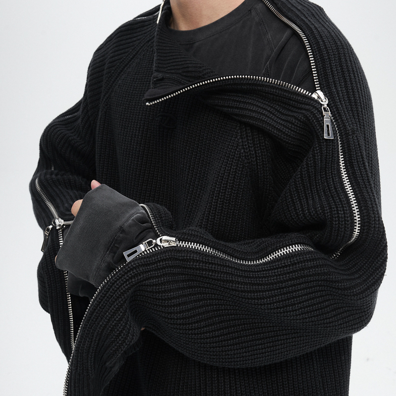 CATSSTAC Washed Dual-Zipper Knit Sweater