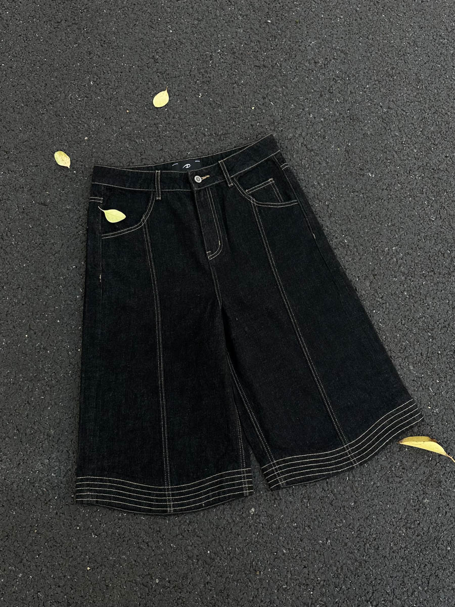 Horseshoe Stitch Cropped Raw Denim