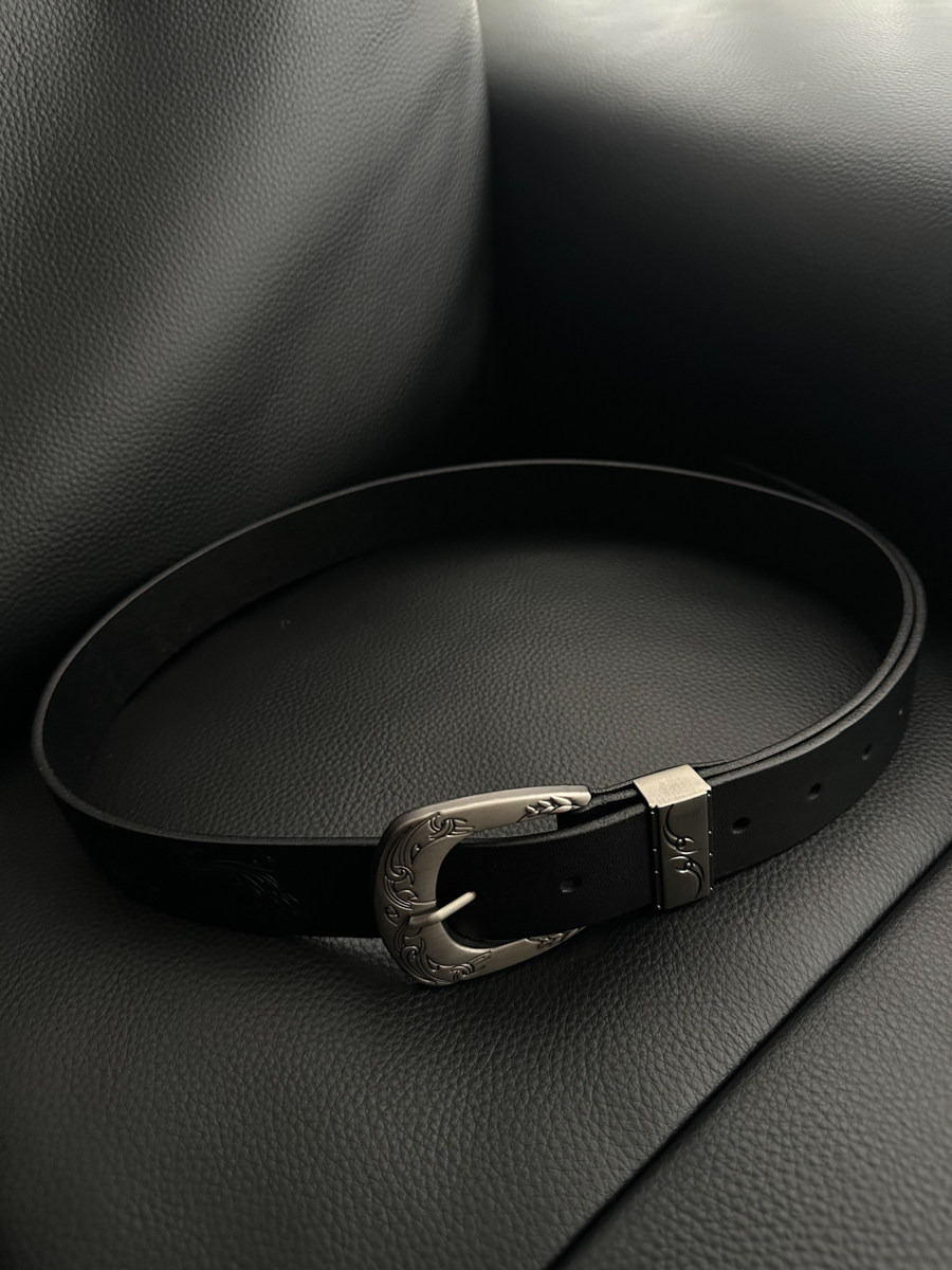 Auspicious Pattern Full-Grain Leather Belt
