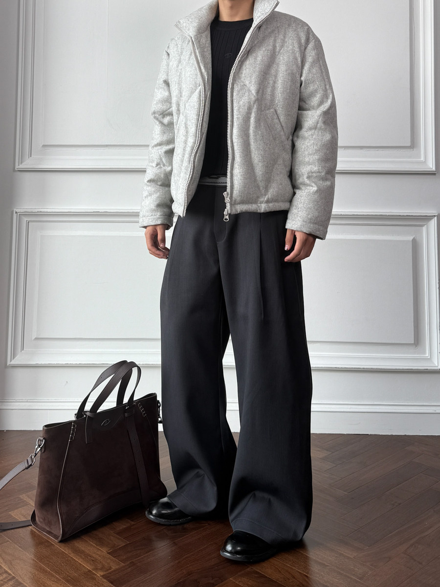 Diamond-Knit Rib Double-Pleat Trousers