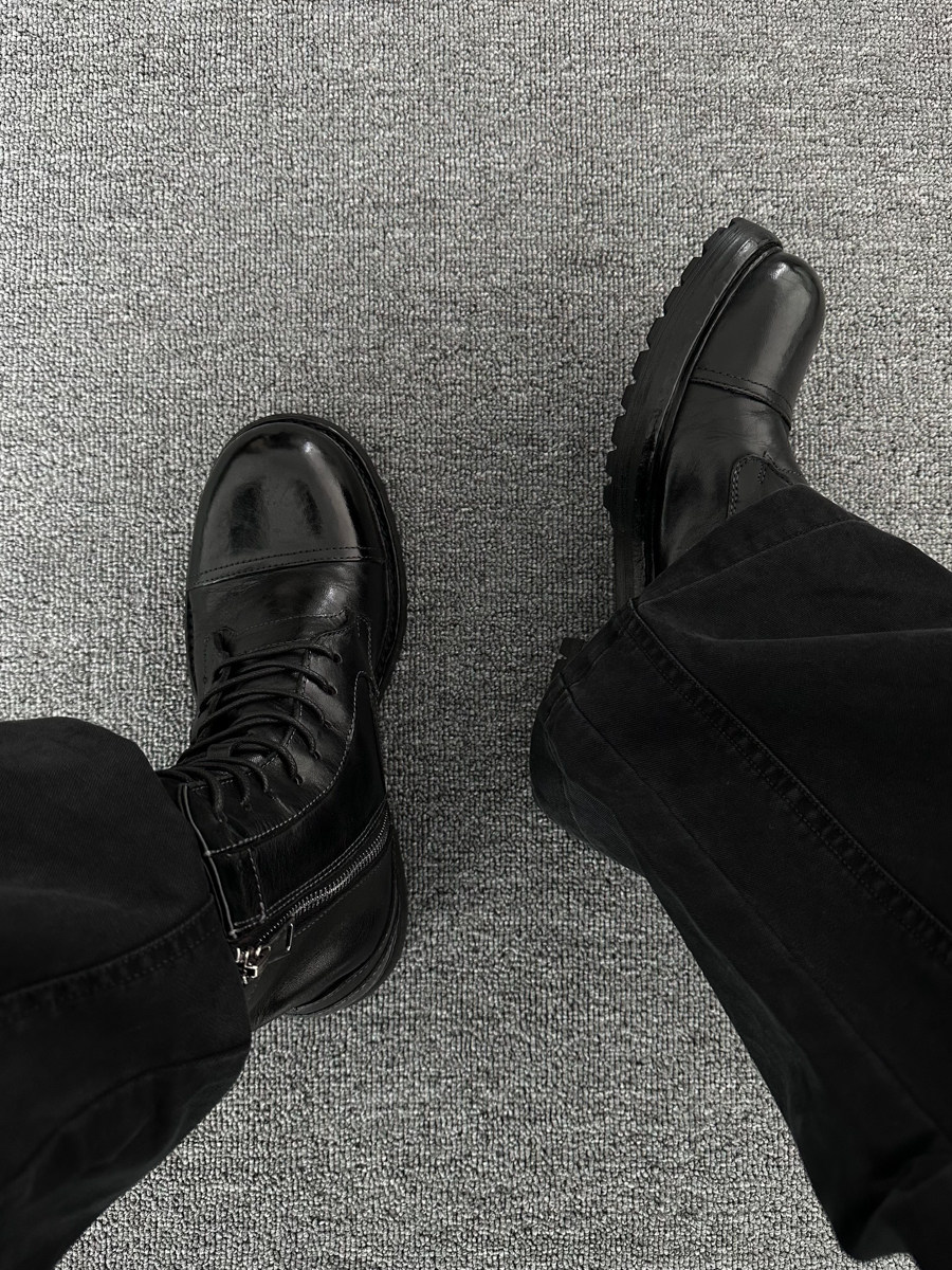 Black Domain Washed Horsehide Goodyear-Welted High-Shaft Boots