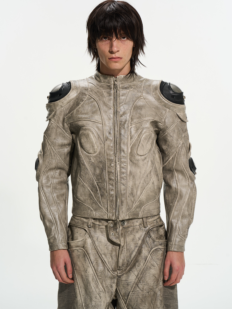 Heavy-Duty Metal Armor Motorcycle Leather Jacket