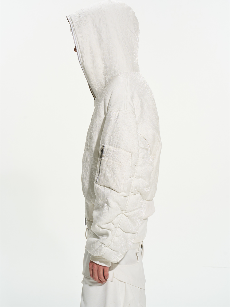 Textured Ribbed Oversized Hooded Puffer Jacket