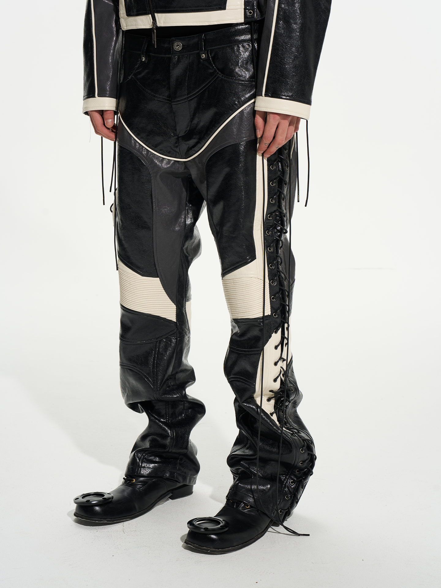 Color-Block Motorcycle Strap Pants