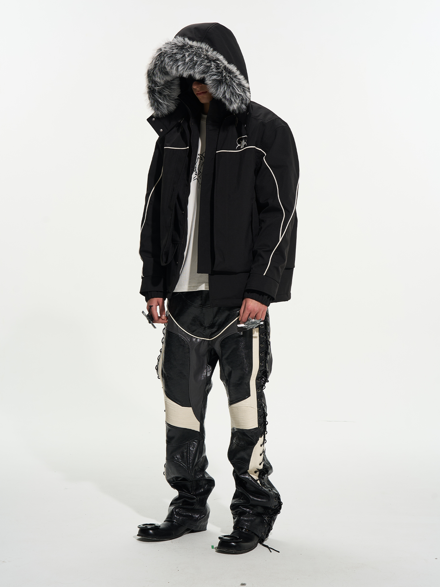 Detachable Black & White Fur Collar Parka