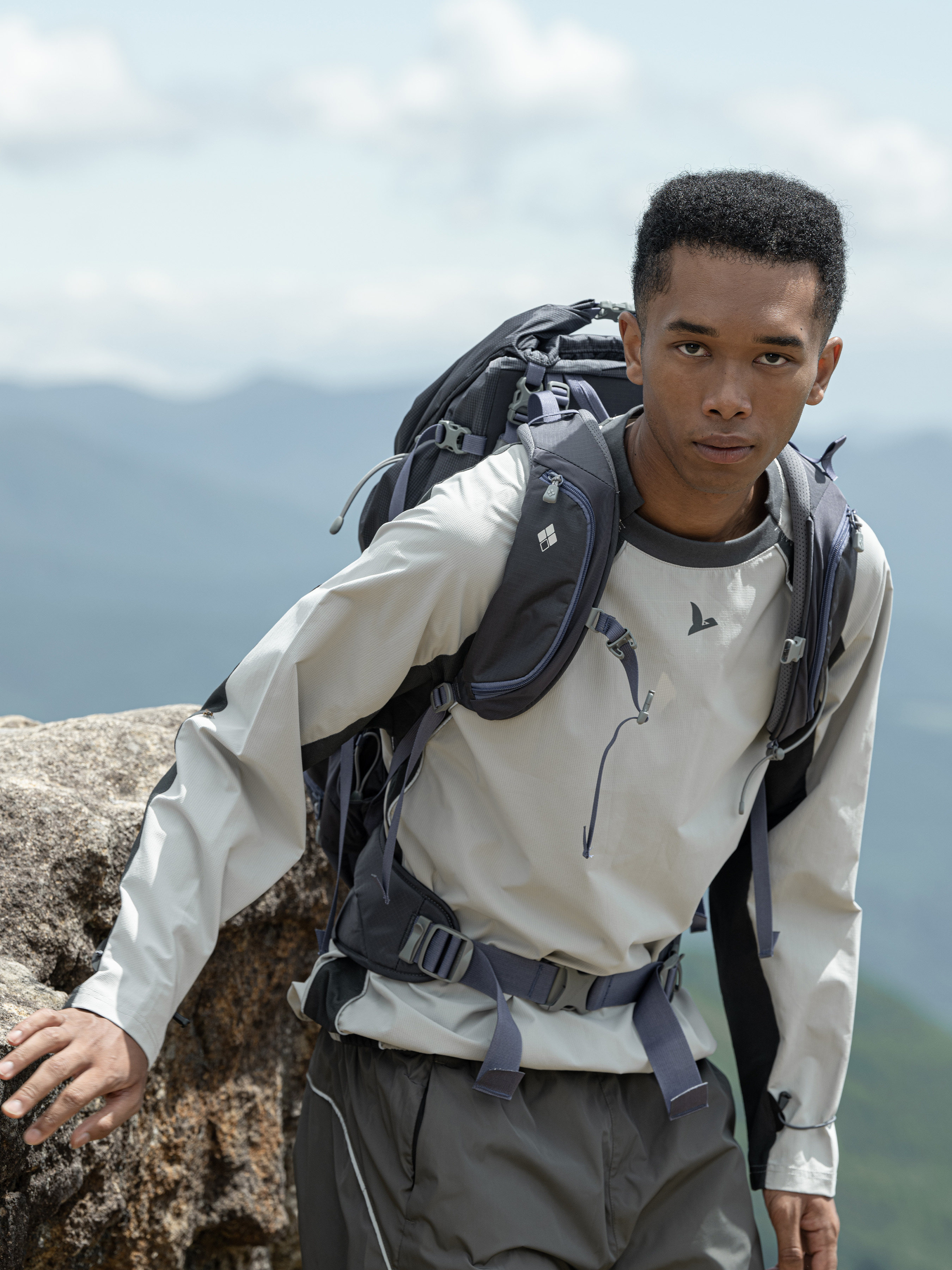 Waffle-Knit Reflective Panel Long Sleeve