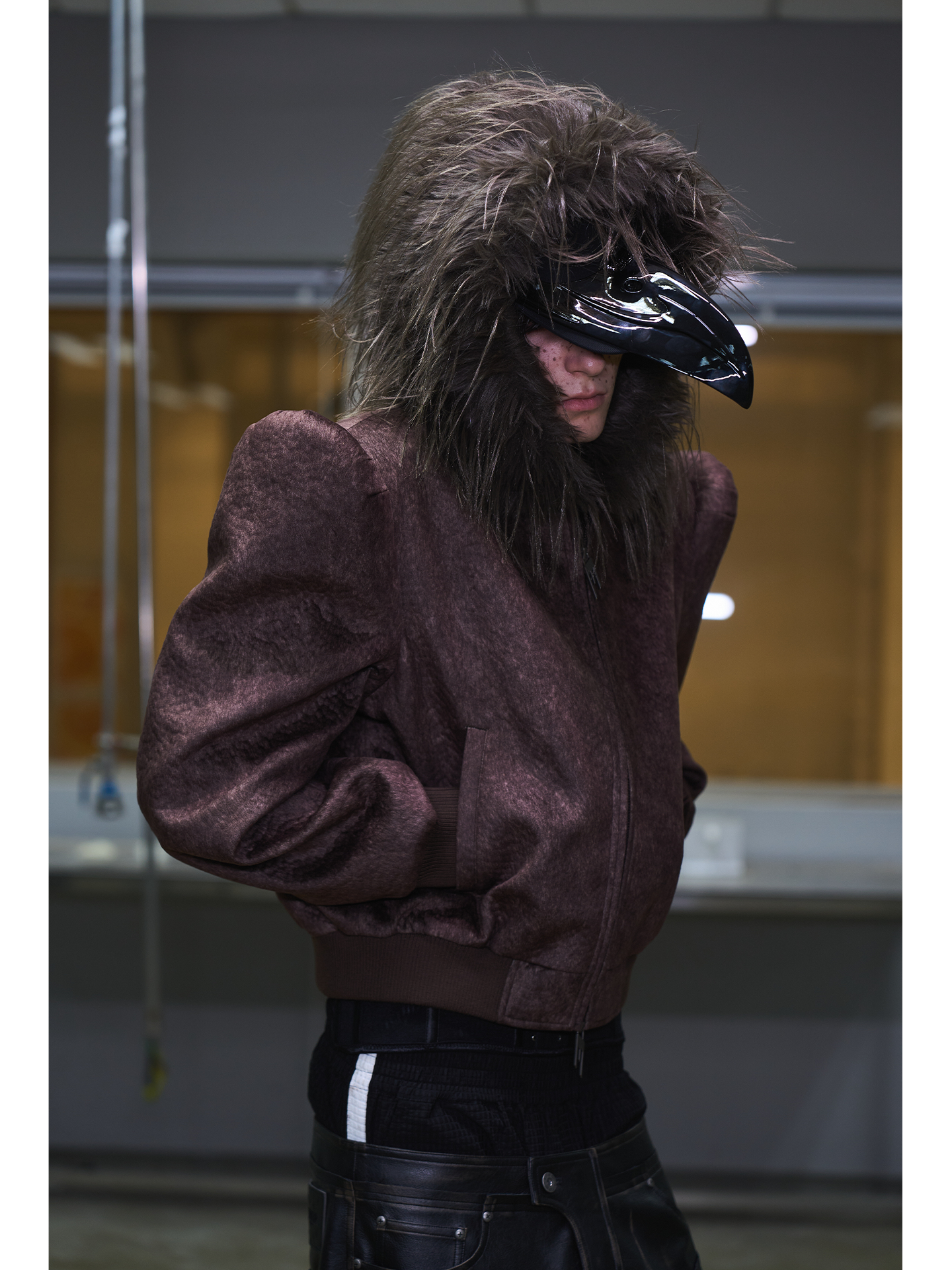 Structured Shoulder Hooded Shearling Jacket