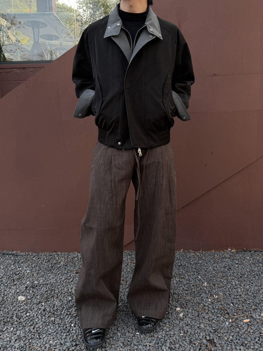 Ink Bamboo Stripe Wide-Leg Trousers