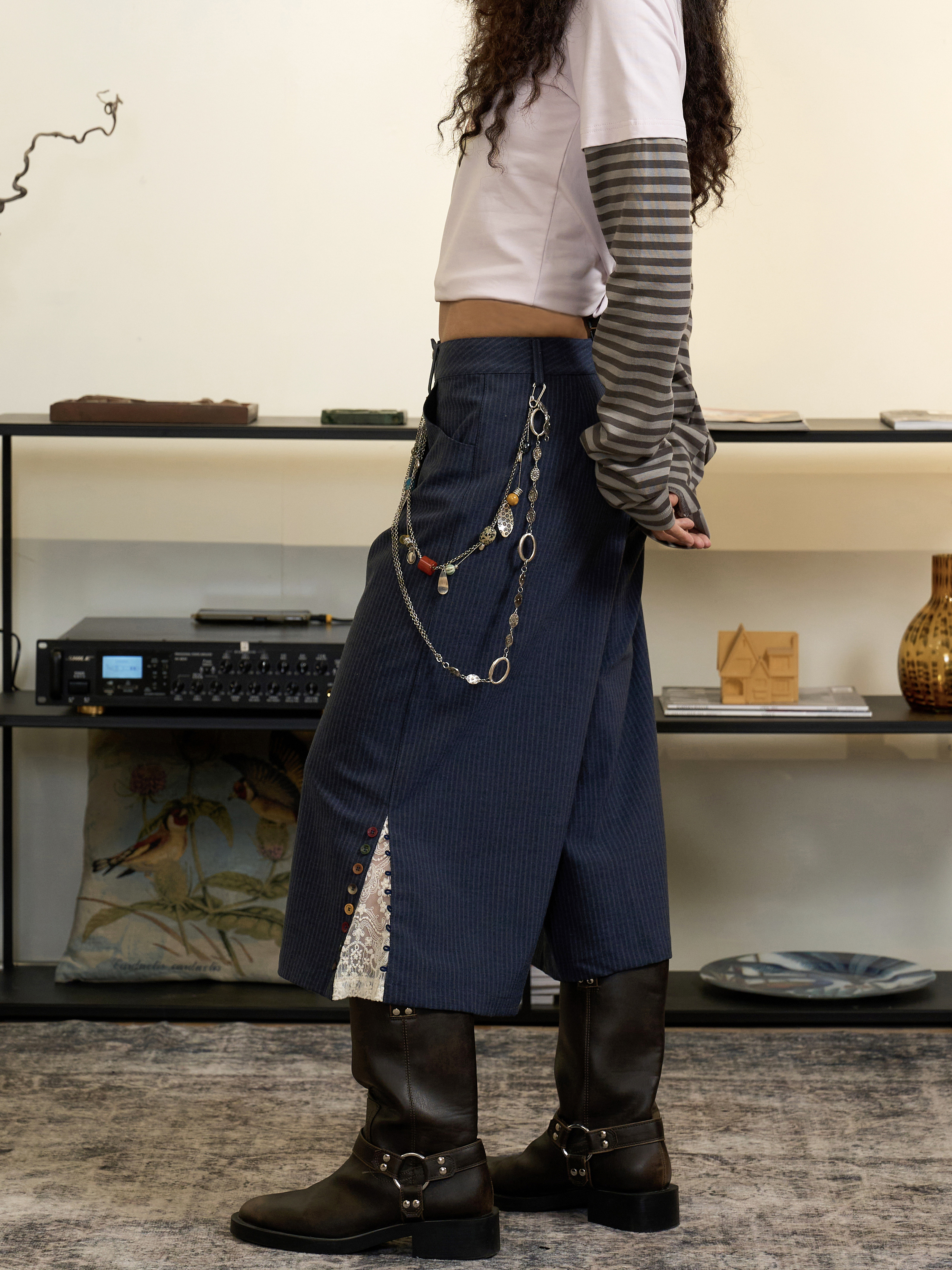 Lace Panelled Suit Cropped Trousers