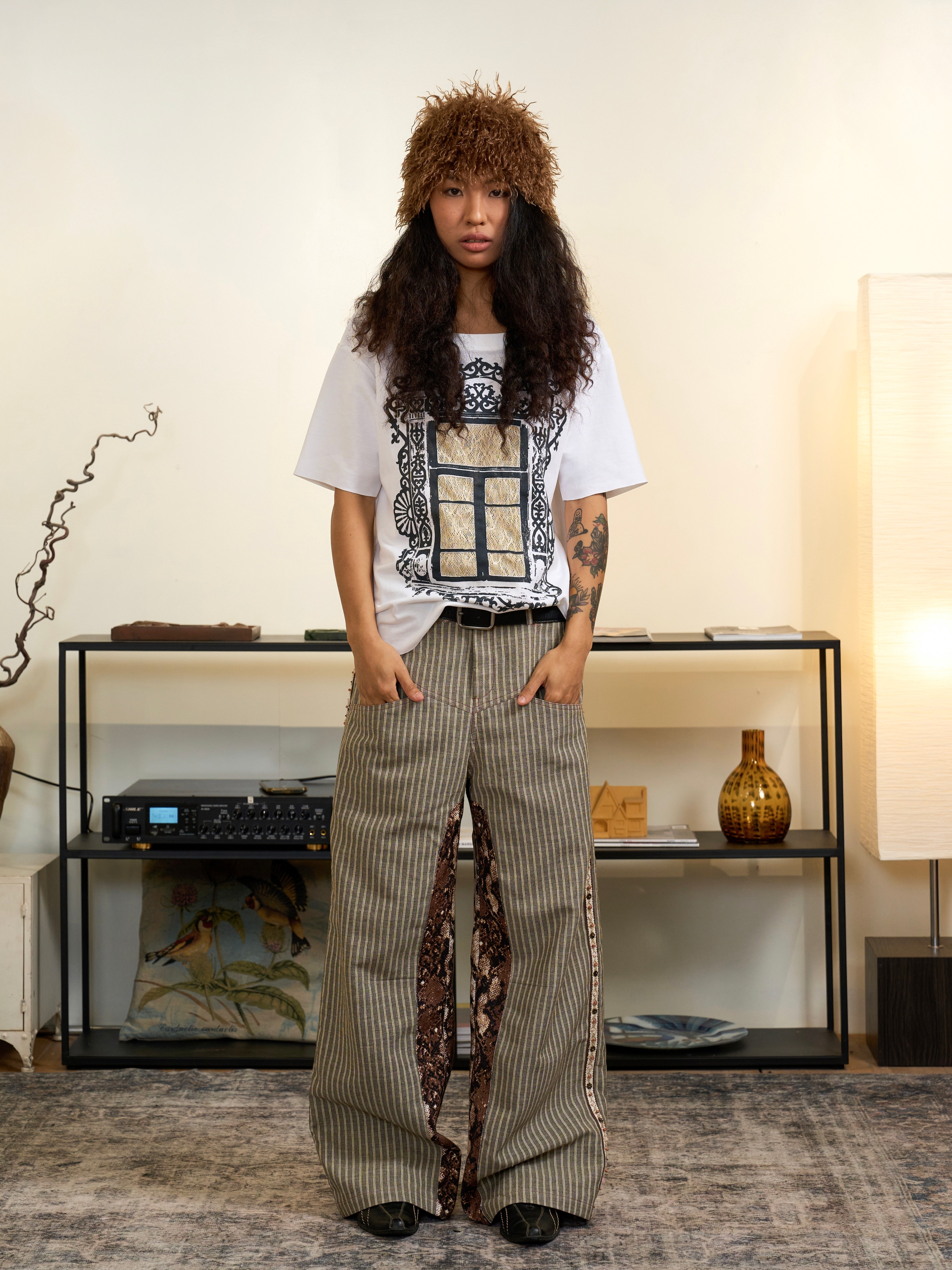 Snake Print Spliced Straight-leg Pants