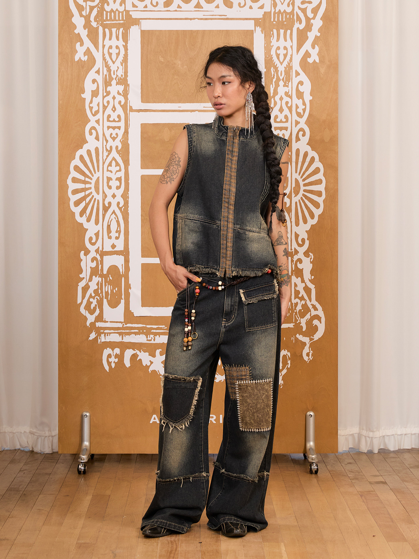 Distressed Denim Vest With Raw Edges