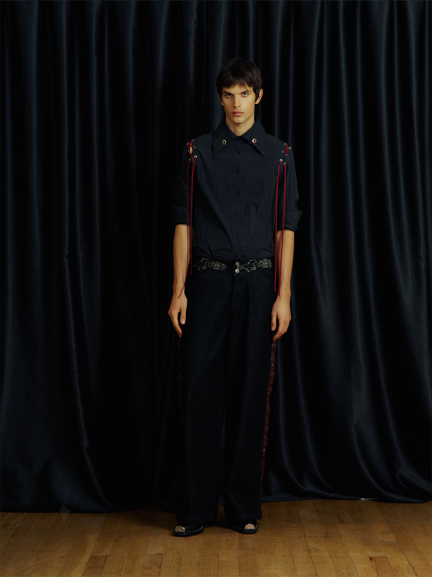 Double-Layer Collar Gemstone Shirt