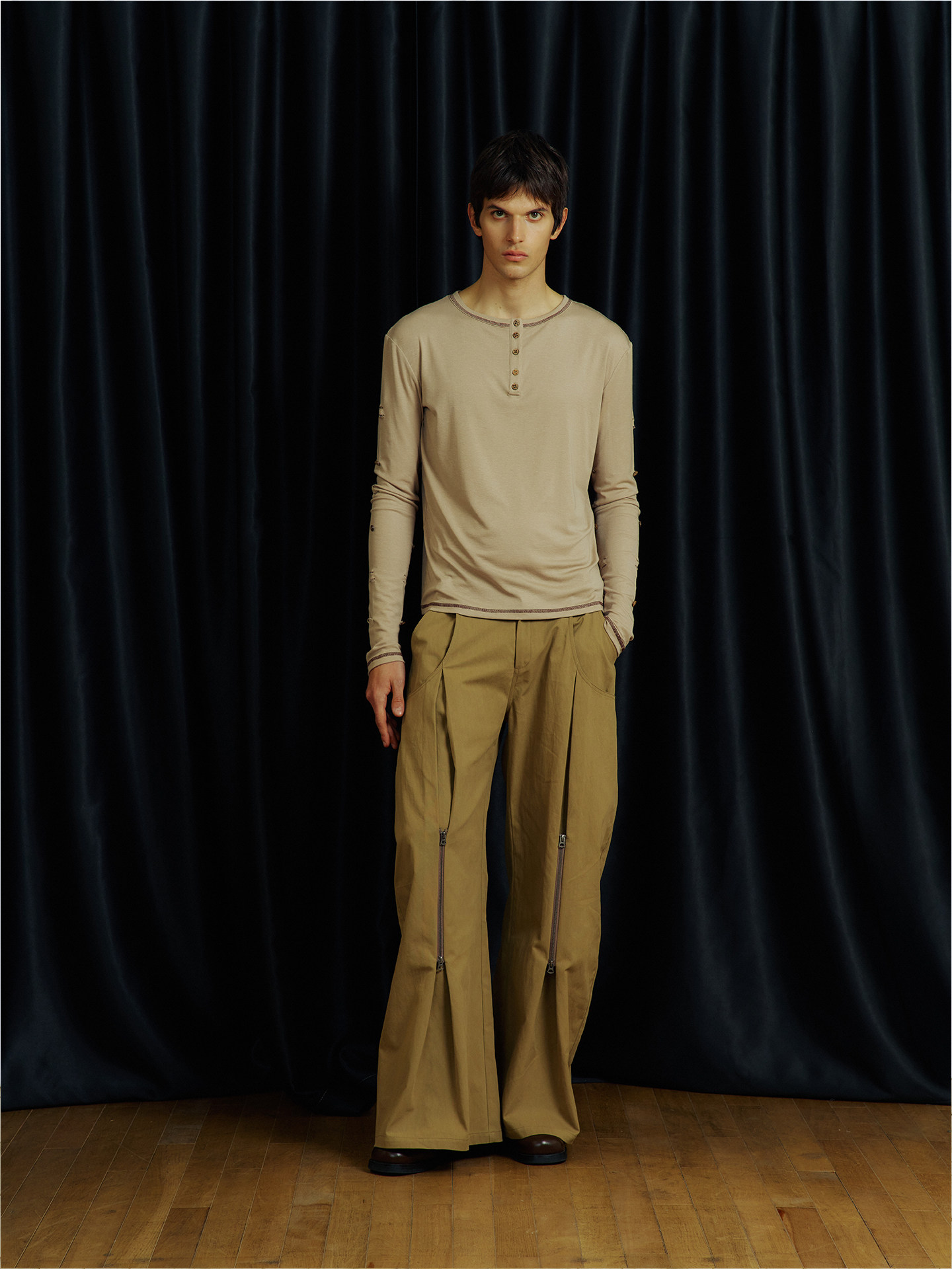 Khaki Pleated Casual Pants