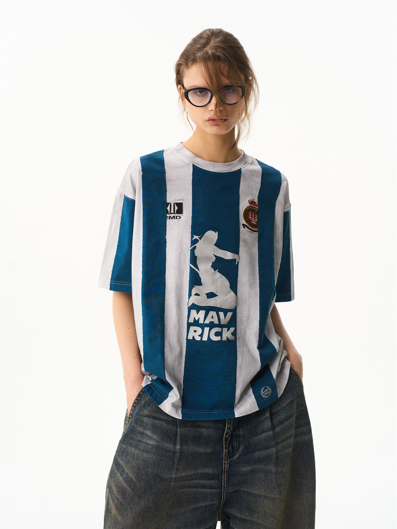 Striped Washed Distressed Jersey T-Shirt