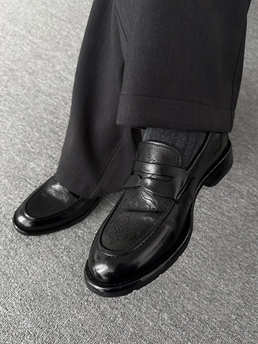 Iris-Embroidered Horsehide Goodyear Loafer