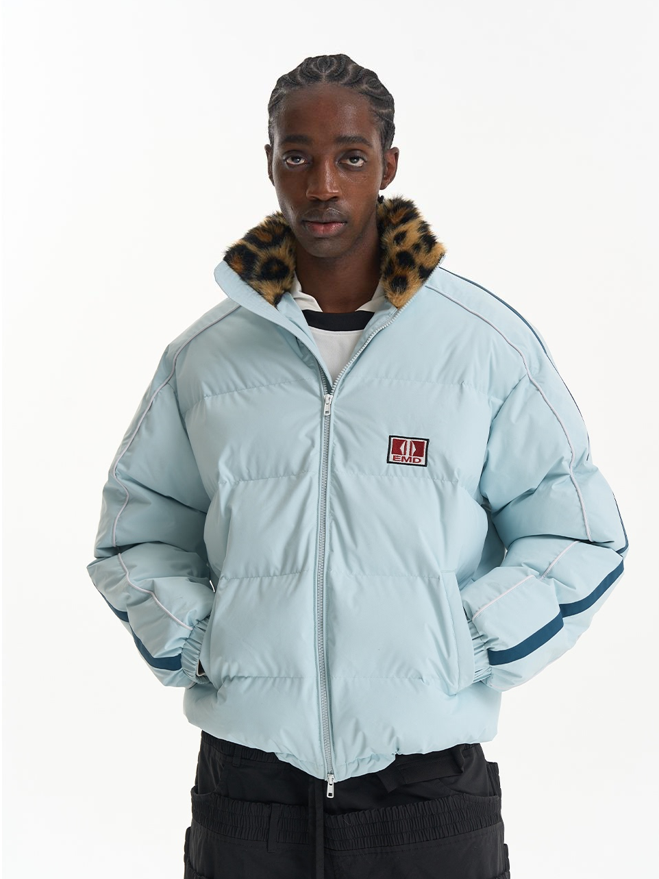 Sport Color-Block Fur Collar Quilted Jacket