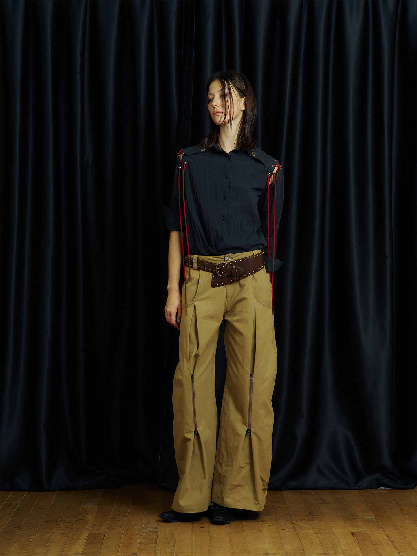 Double-Layer Collar Gemstone Shirt