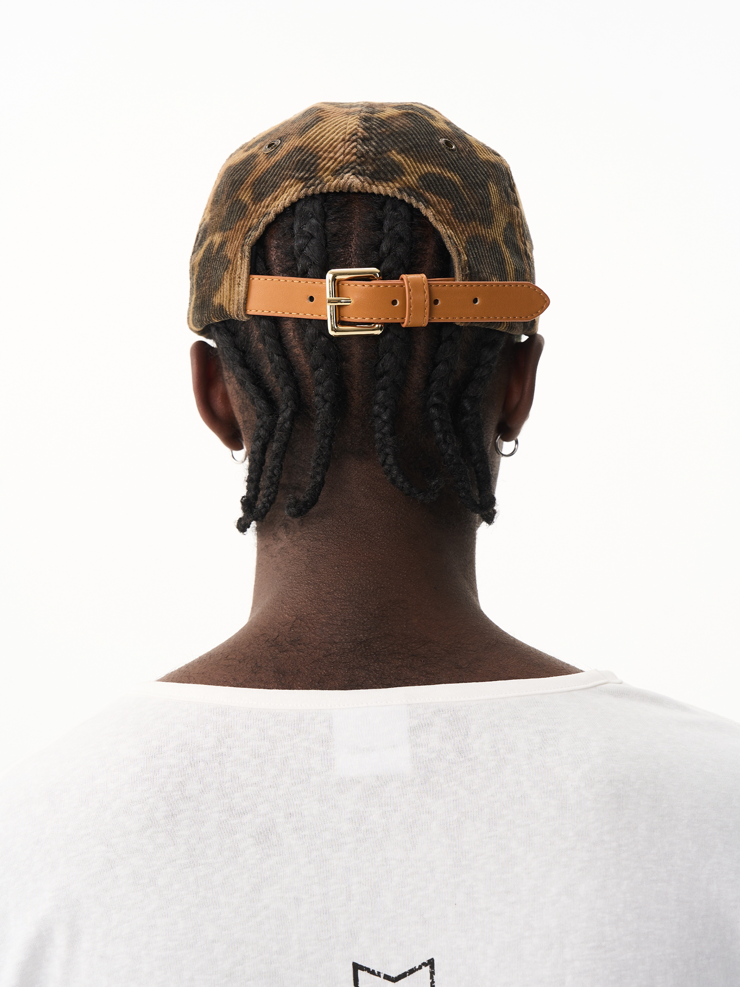 Washed Distressed Camo Leopard Raw-Edge Baseball Cap