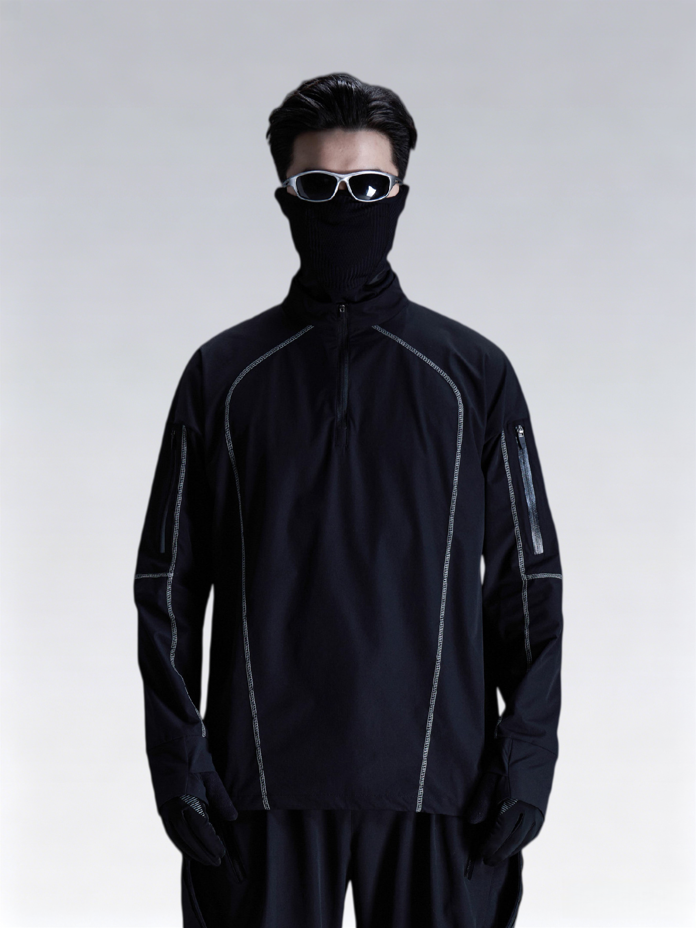 Two-Tone Topstitched Long Sleeve T-Shirt