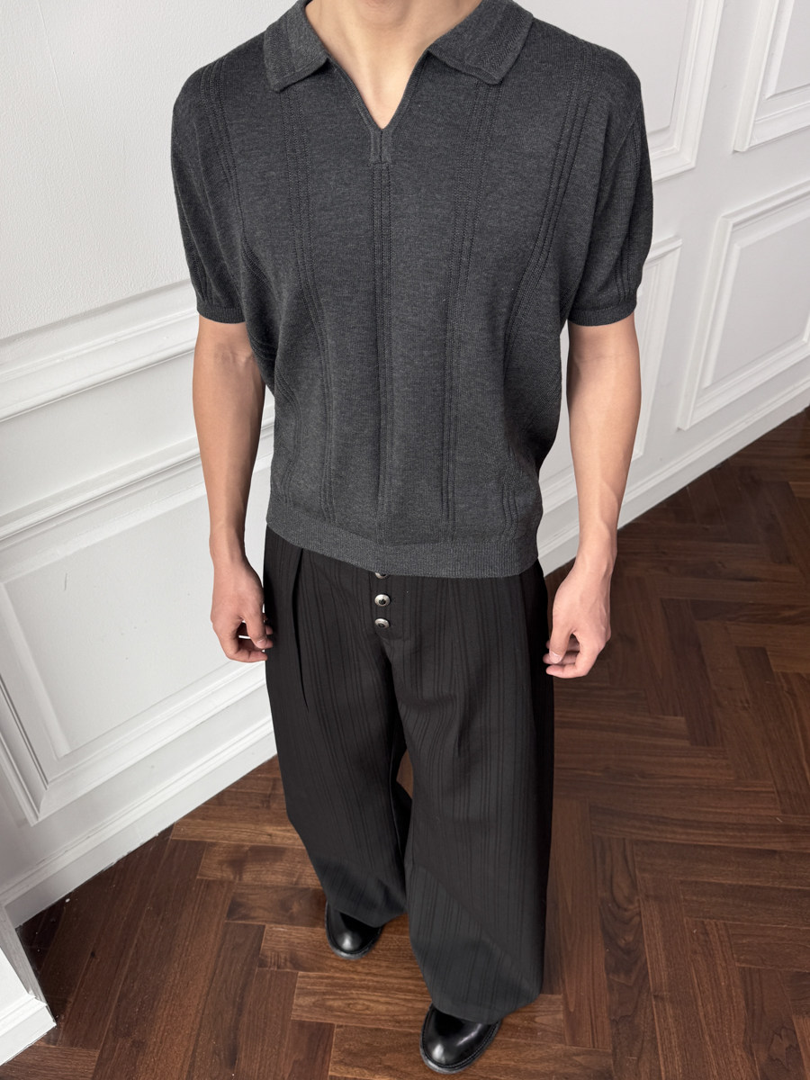 Seagull Neck Wool Short Sleeve
