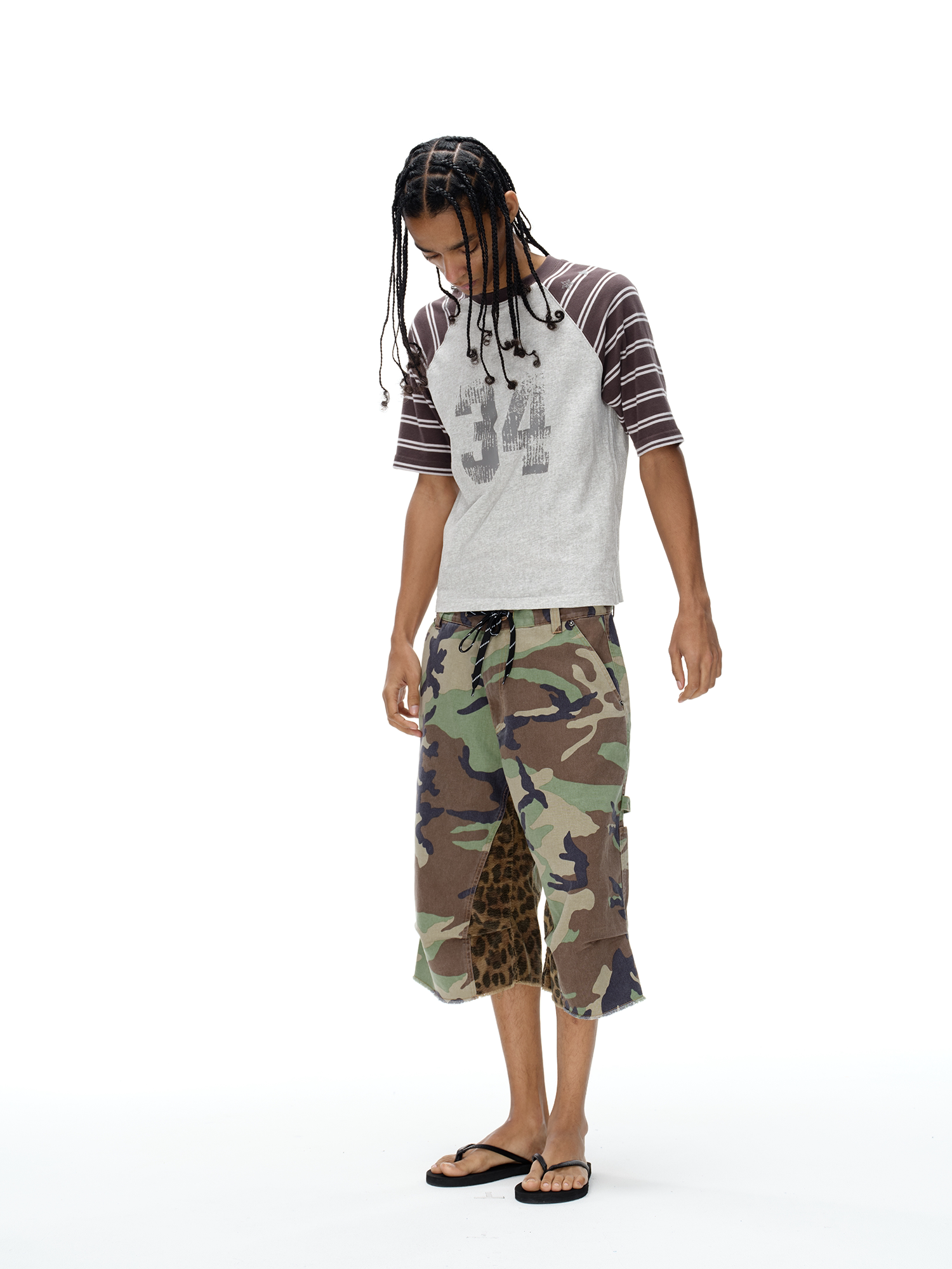 Patchwork Color-Block Camo Lumber Shorts