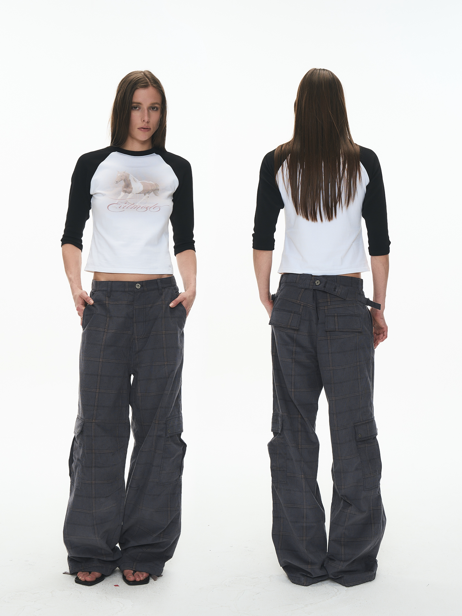 Two-Tone Vintage Check Thin Corduroy Cargo Pants