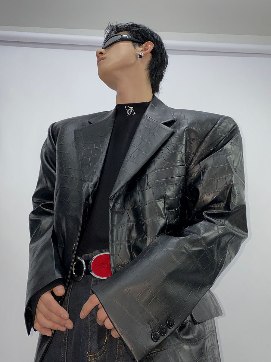 Metallic 3D Print Shoulder-Padded Base Layer Top