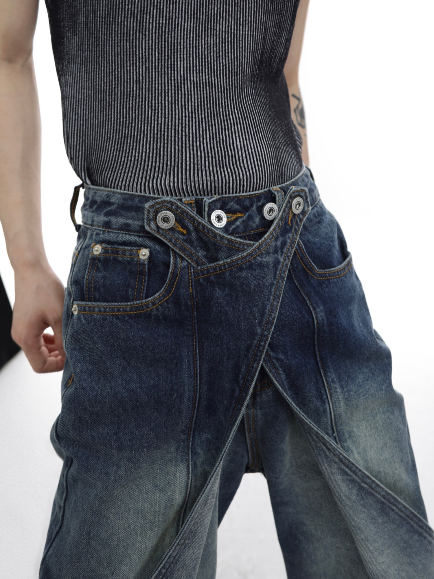 Washed Distressed Deconstructed Jeans