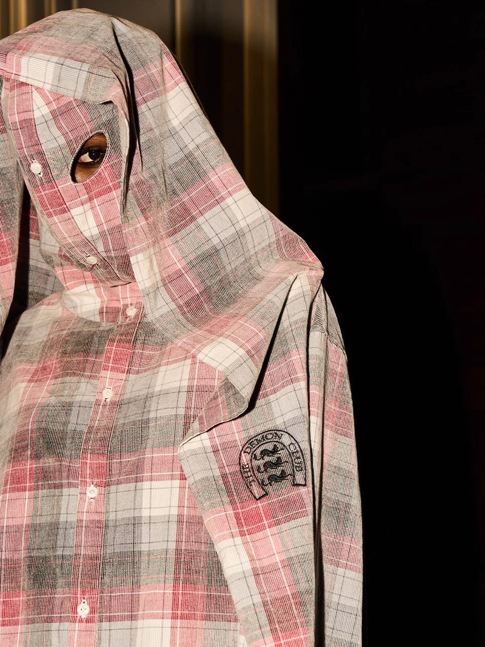 EXITMODE BY BLINDNOPLAN Hooded Mask Plaid Shirt