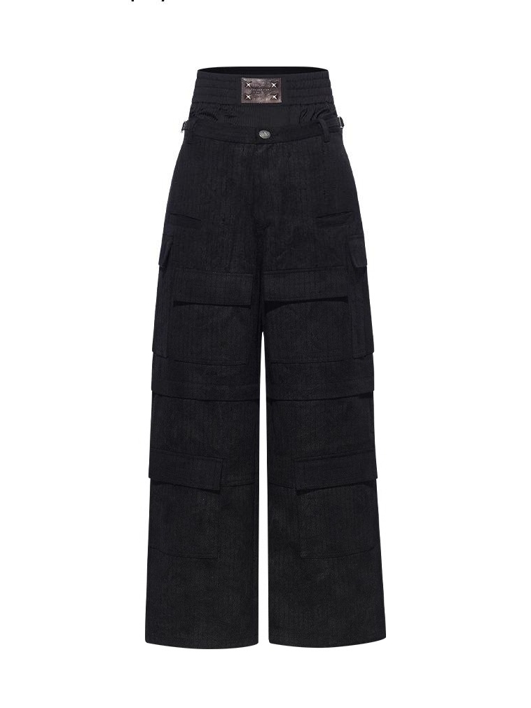 BORON ATOMS Double Waist Multi-Pocket Cargo Pants