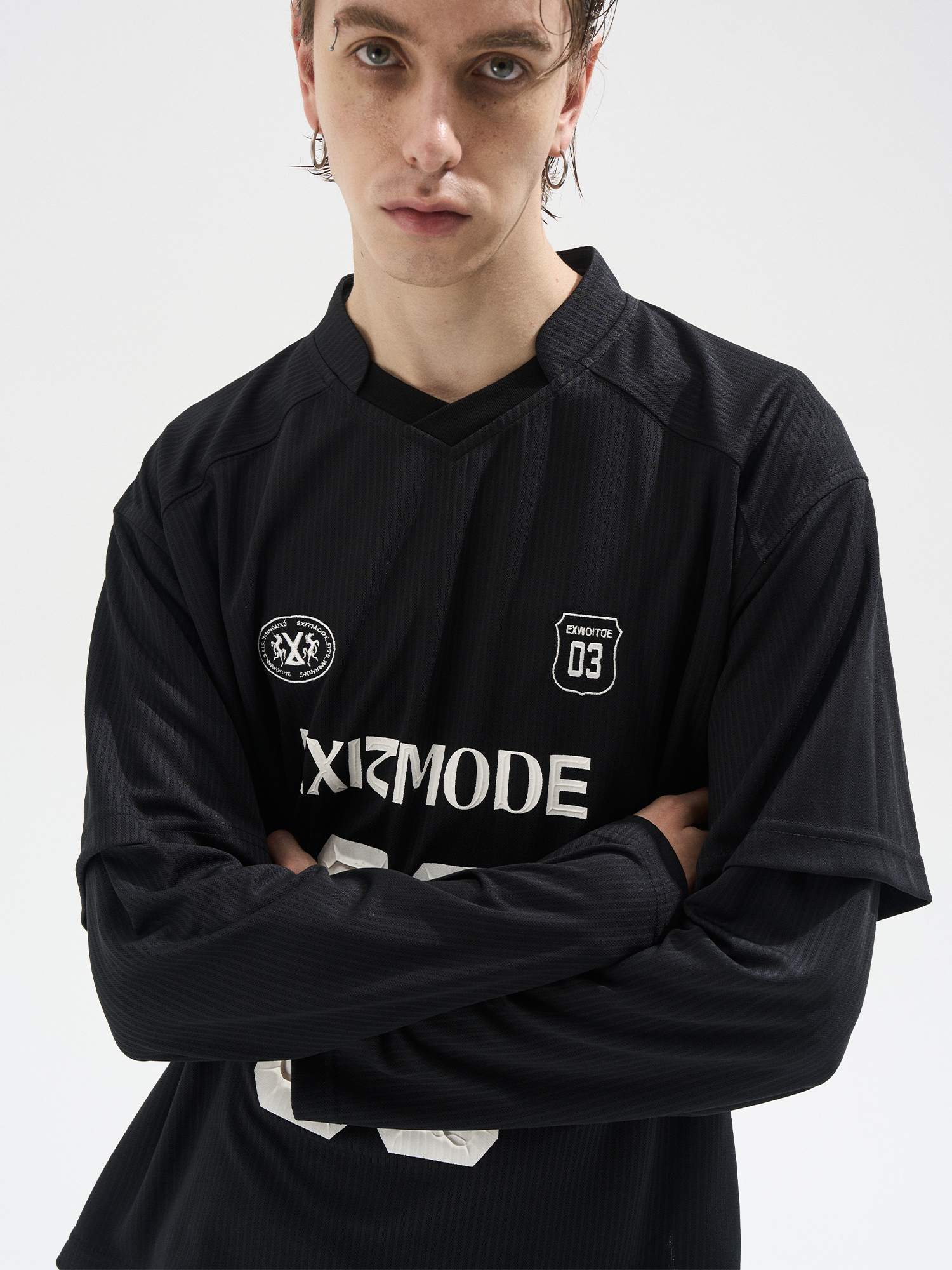 EXITMODE BY BLINDNOPLAN Retro Layered Striped Jersey T-Shirt