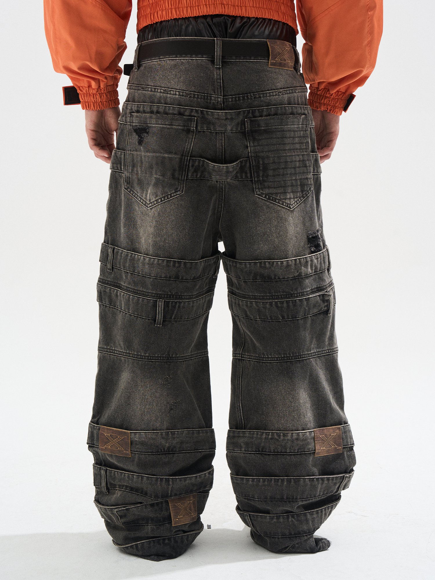 EXITMODE BY BLINDNOPLAN Multi-Layered Waist Ash-Wash Baggy Jeans