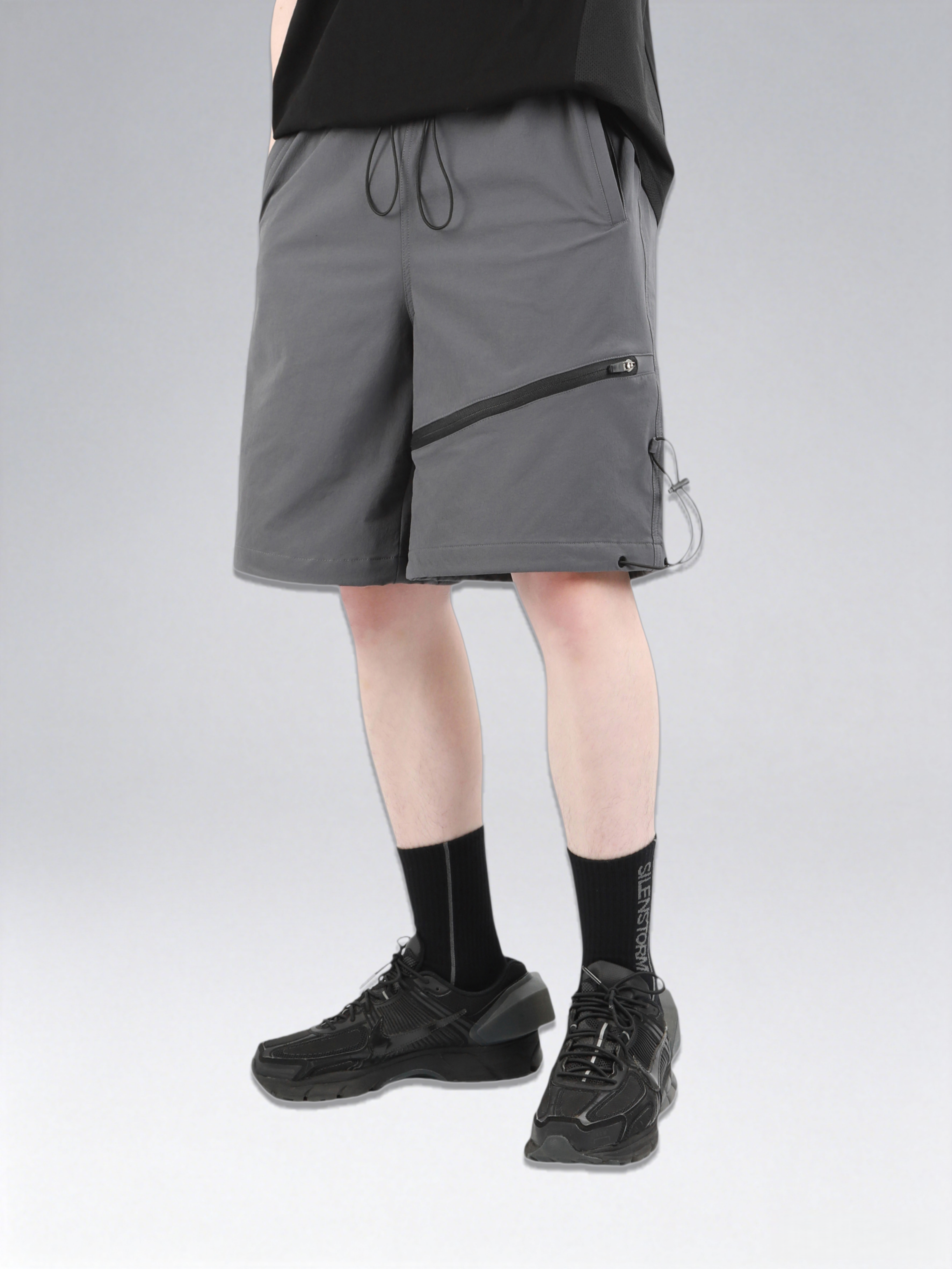Gray Drawstring Tactical Shorts