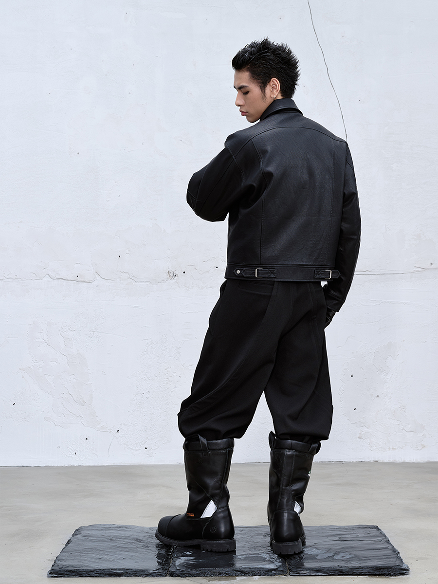 Multi-Form Diagonal-Zip Condor Leather Coat