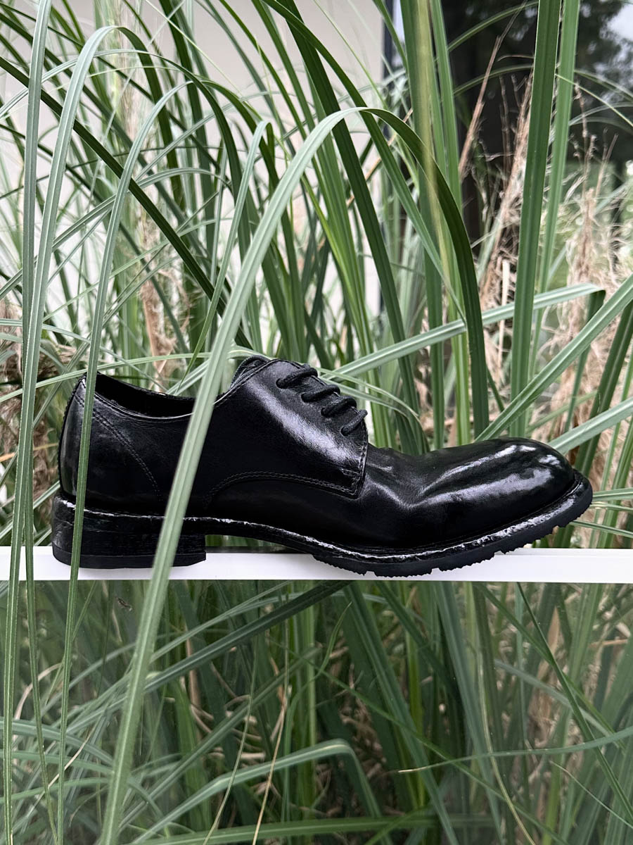 Black Domain Washed Horsehide Goodyear-Welted Shoes