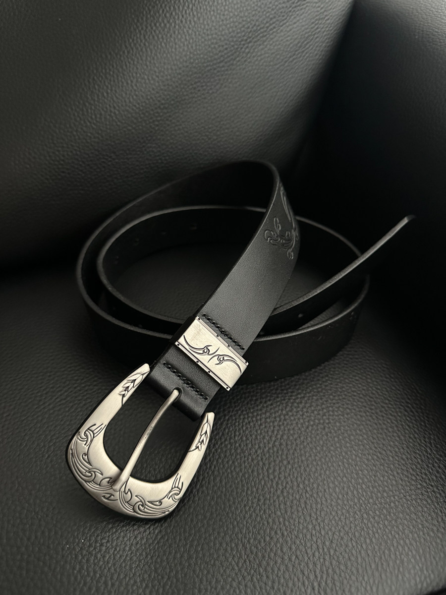 Auspicious Pattern Full-Grain Leather Belt