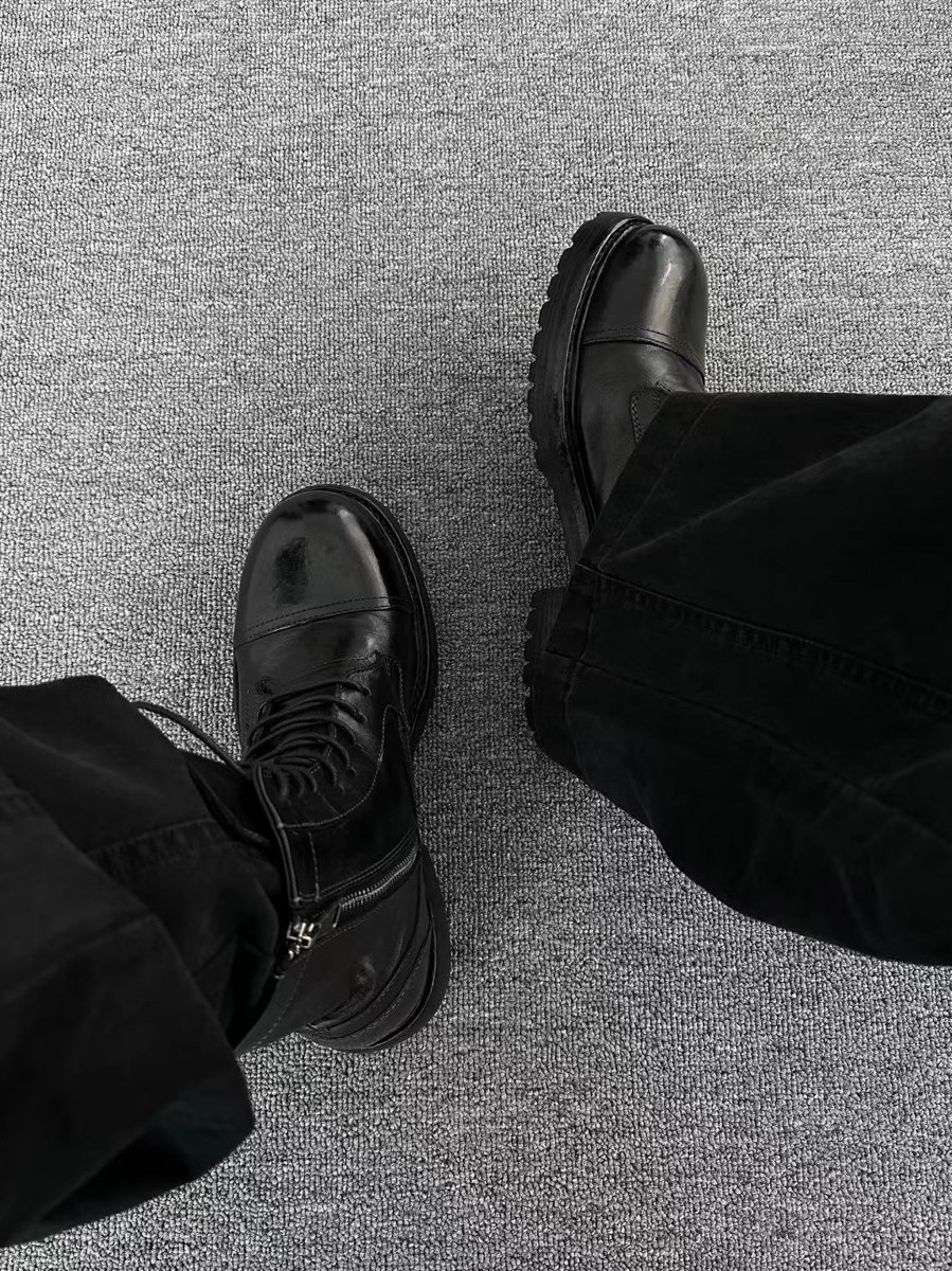 Black Domain Washed Horsehide Goodyear-Welted High-Shaft Boots