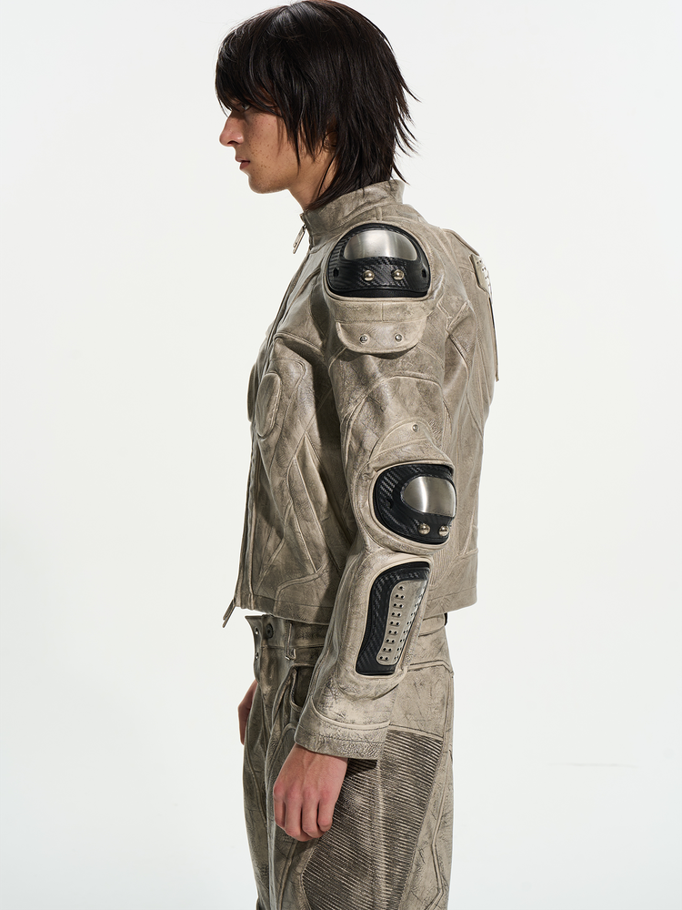 Heavy-Duty Metal Armor Motorcycle Leather Jacket