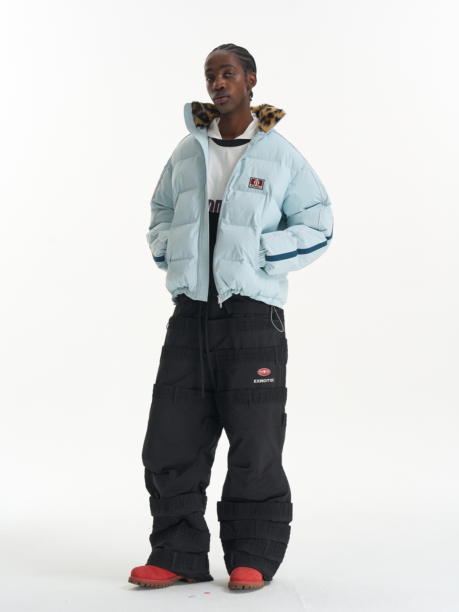 Sport Color-Block Fur Collar Quilted Jacket