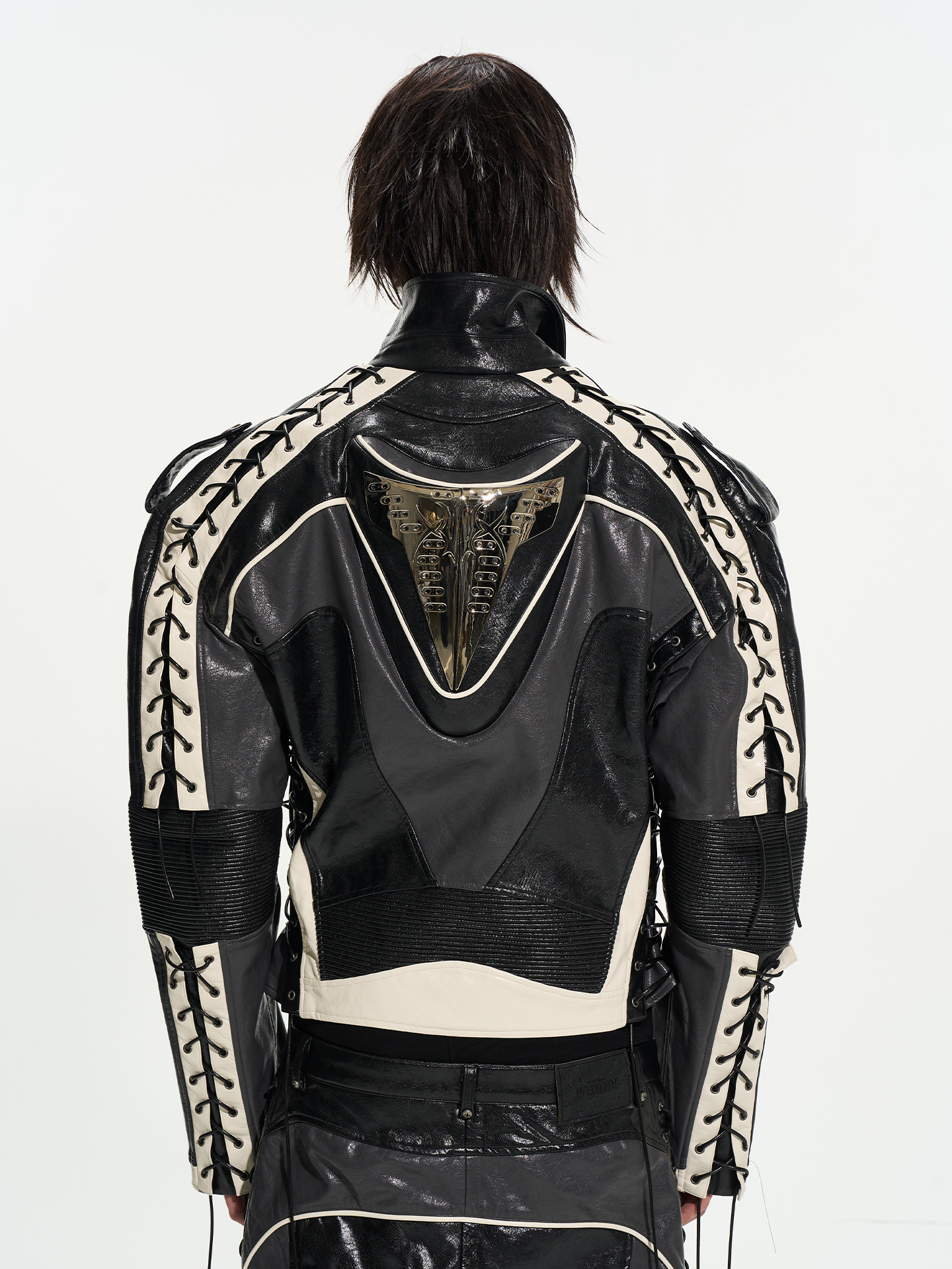 Color-Block Armor Motorcycle Strap Jacket