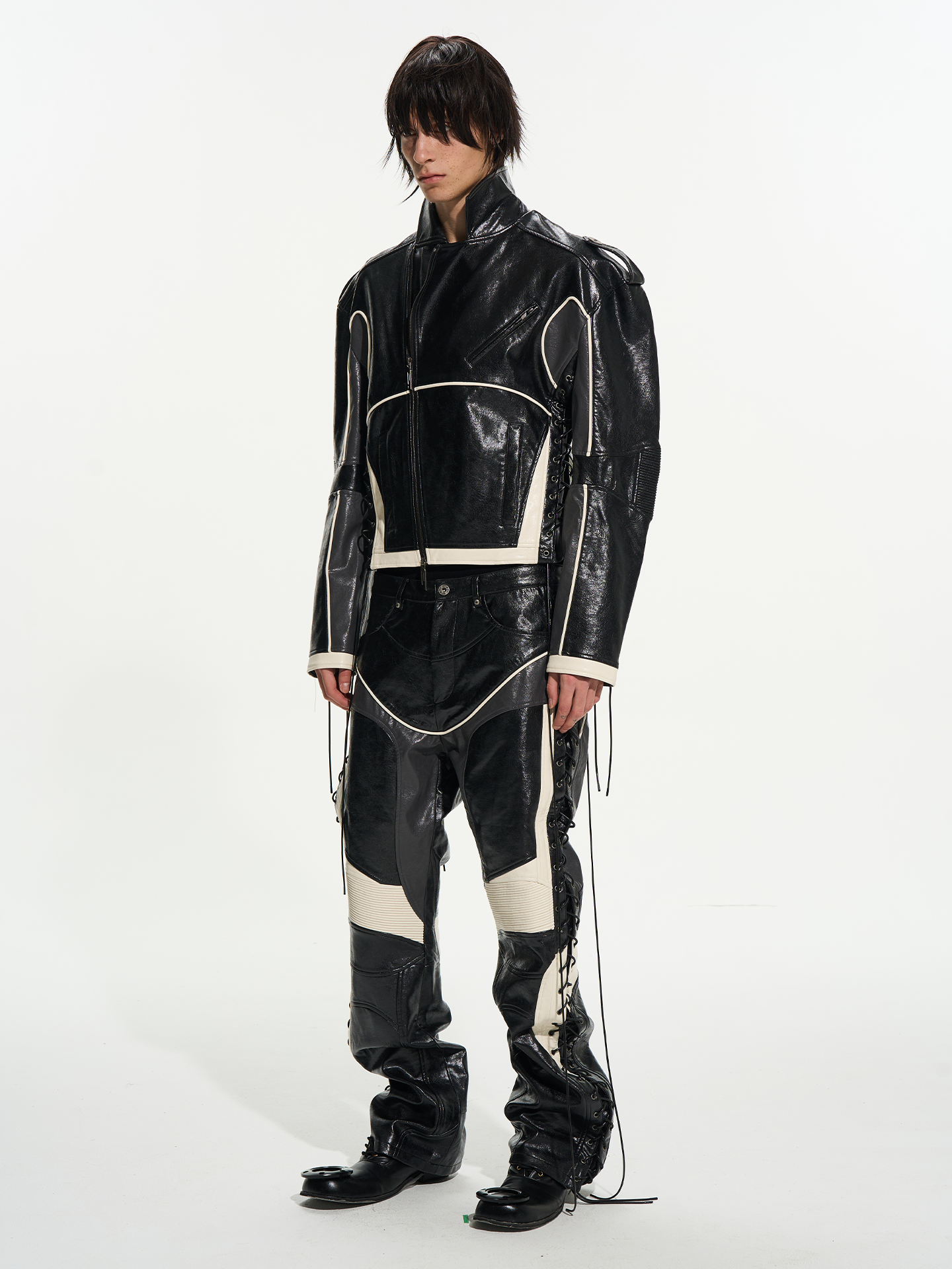 Color-Block Motorcycle Strap Pants