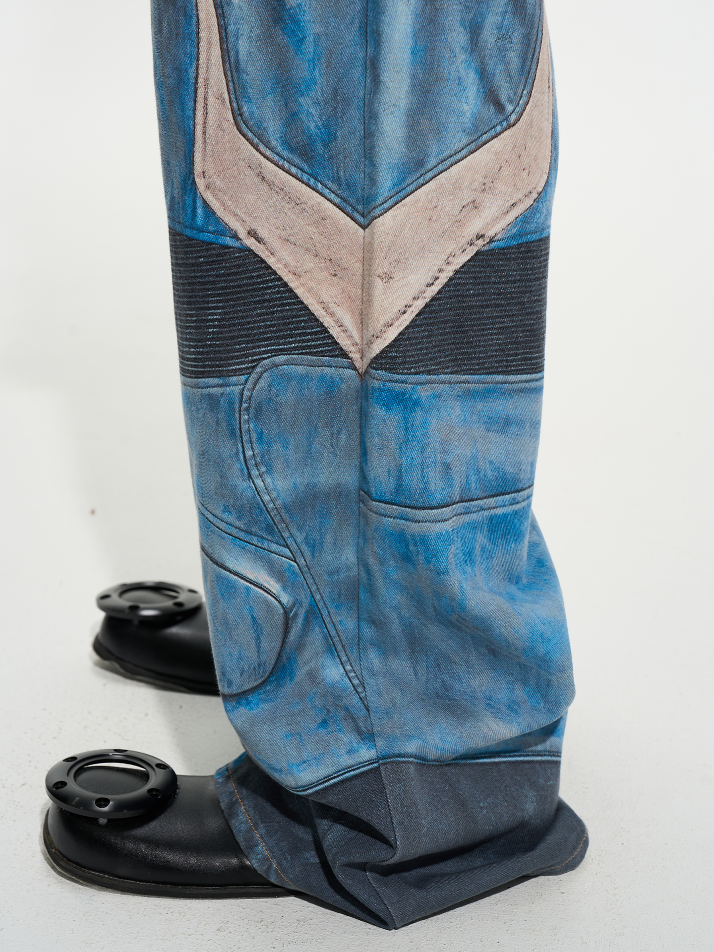 Printed Motorcycle Color-Block Jeans