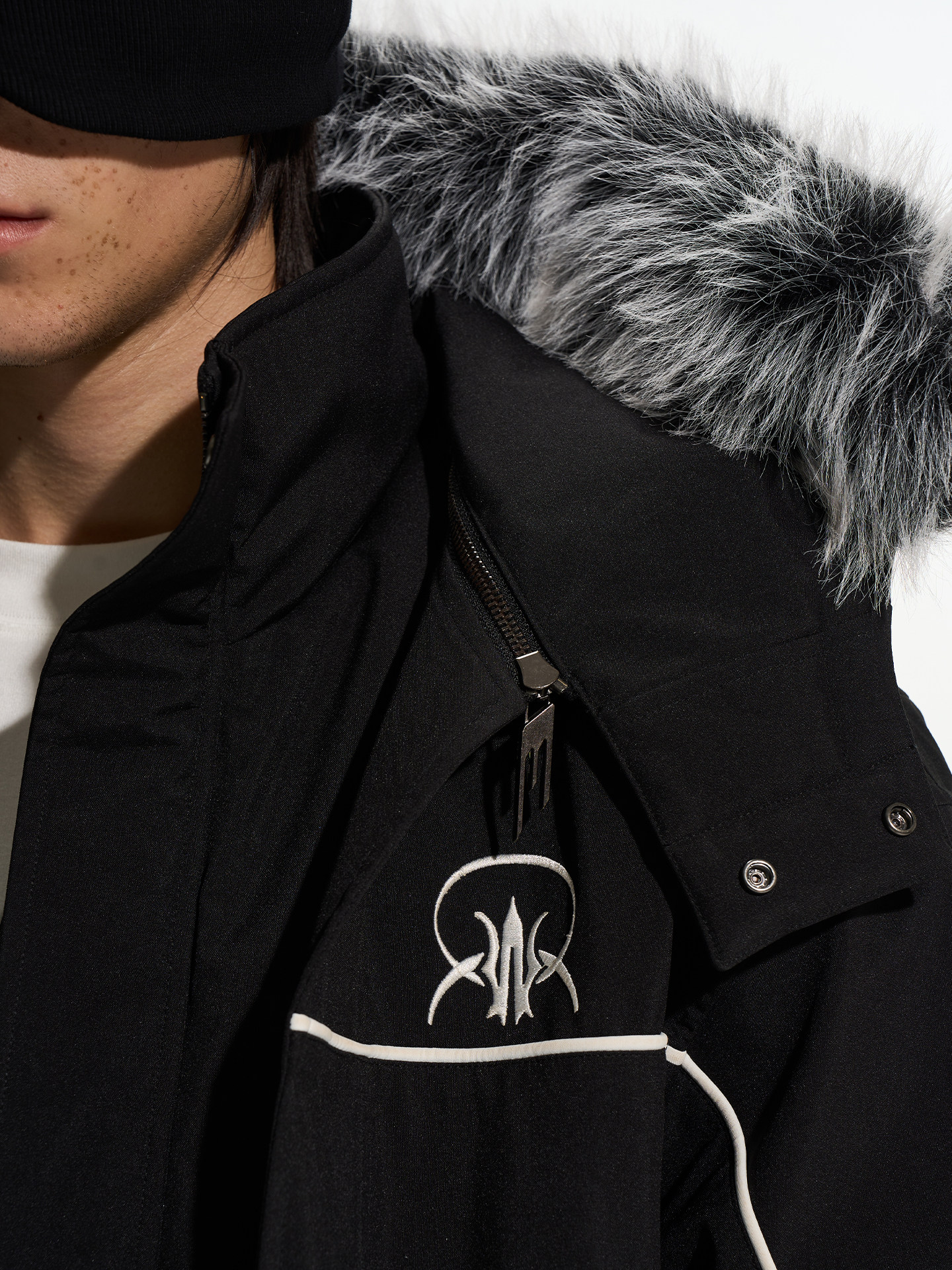 Detachable Black & White Fur Collar Parka