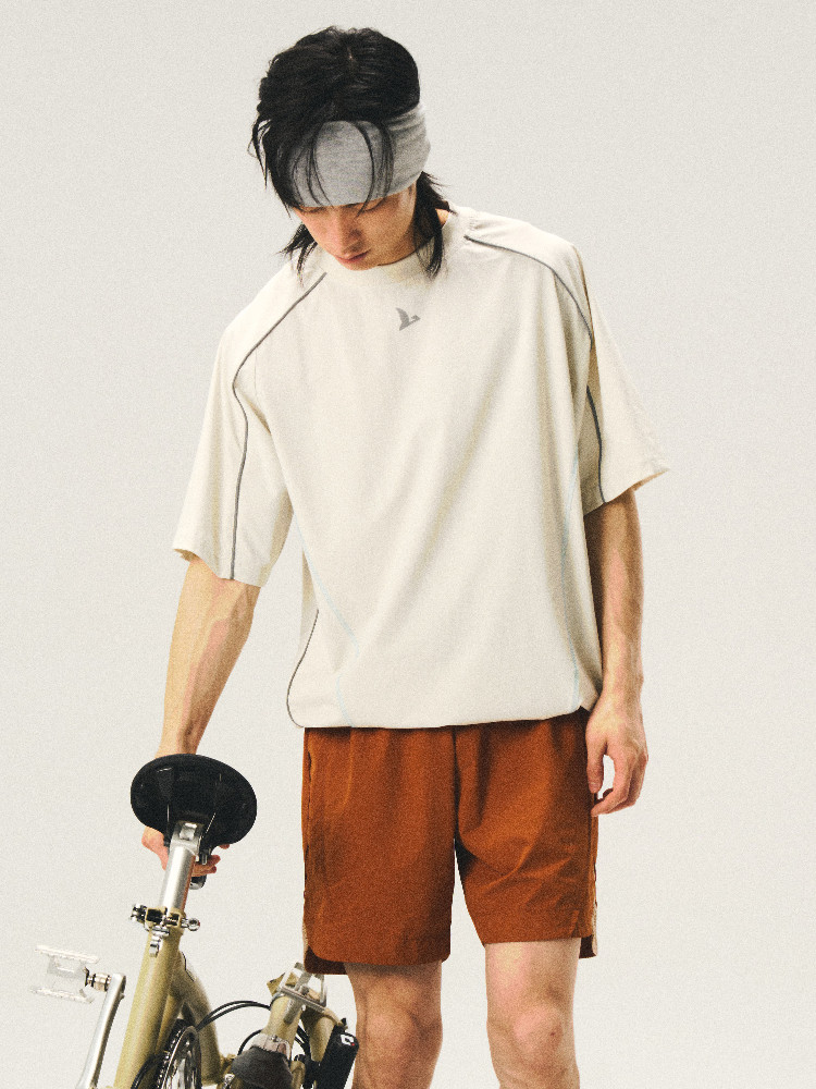 Water-Repellent Reflective Panel Drawstring Short Sleeve T-Shirt