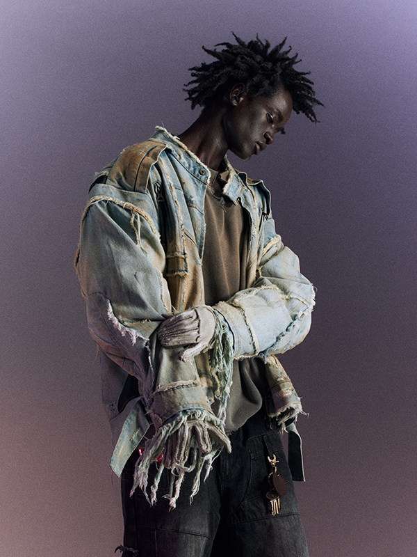 Mud-Dye Destroyed Fringe Motorcycle Denim Jacket