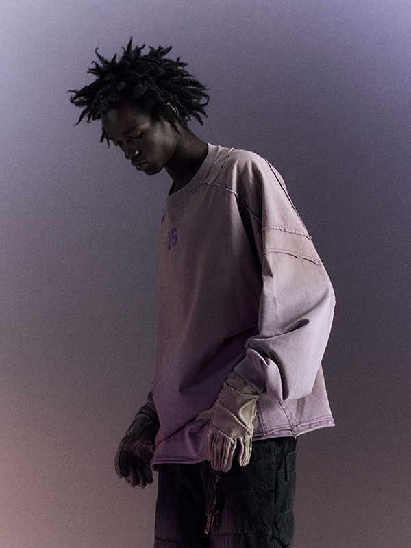 "05" Garment-Washed & Aged Long Sleeve T-Shirt