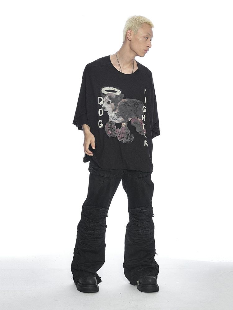 Boxing Puppy Graphic Cropped Sleeve Tee