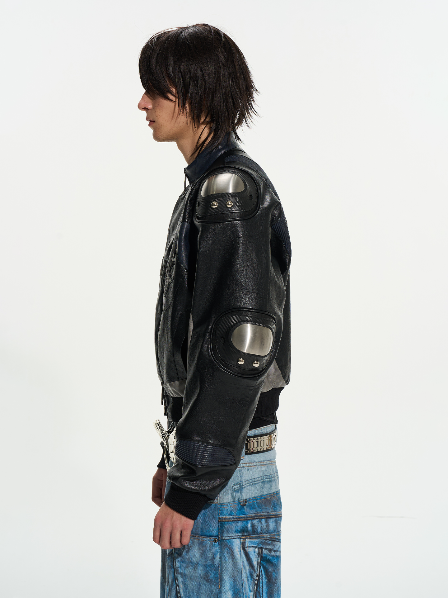 Color-Block Armor Motorcycle Jacket