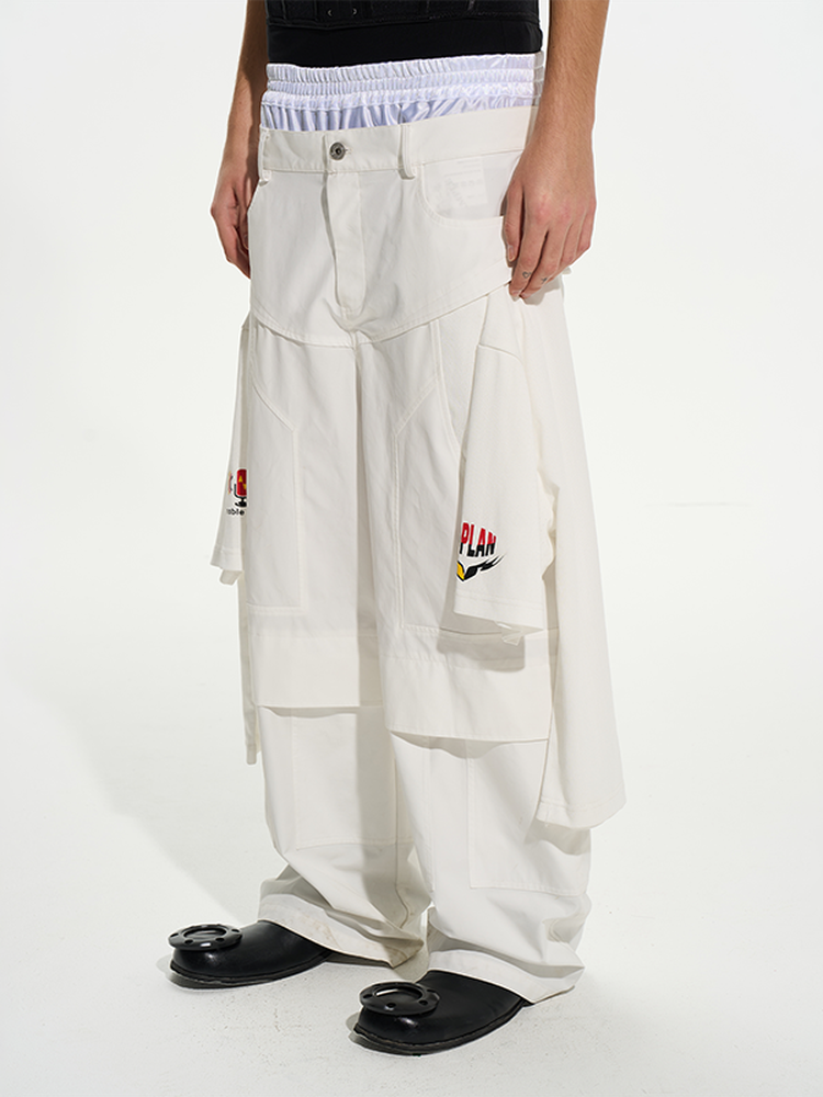 Layered Double-Waist White Pants